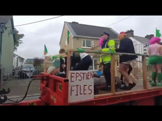 LOL!  A Epstein Files Float During A Saint Patrick’s Day Parade In Ireland.