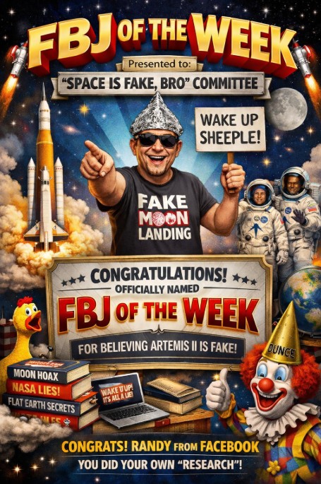 🚀 FBJ OF THE WEEK 🚀Presented To The “Space Is Fake, Bro” Committee.