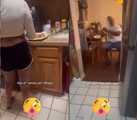 Man Come Homes And Catches His Girl With Some Short A$$ Shorts On Chilling With His Drunk Father. It All Goes To Hell!!