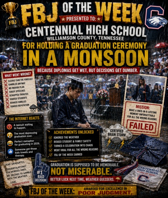 FBJ Of The Week…Centennial High School Rainy Graduation Ceremony…Who’s Idea Was That?