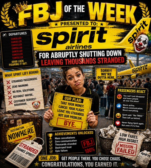 ✈️🤡 FBJ OF THE WEEK 🤡✈️Presented to: Spirit Airlines